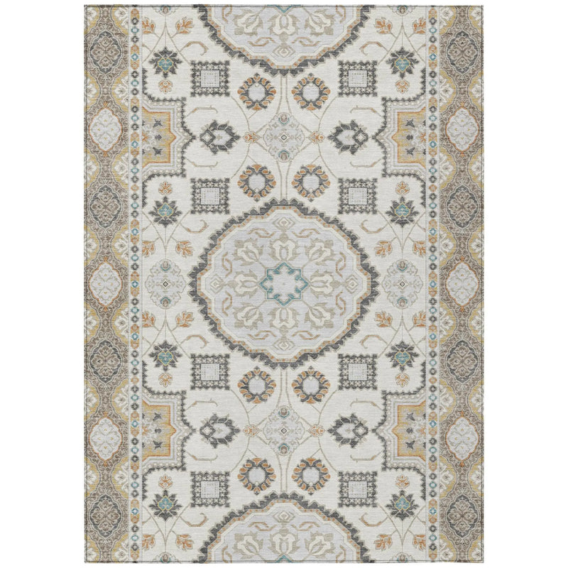 3' X 5' Ivory And Silver Floral Medallion Washable Indoor Outdoor Area Rug Homeroots Outdoor