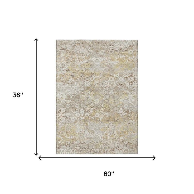 3' X 5' Ivory And Silver Floral Medallion Washable Indoor Outdoor Area Rug Homeroots Outdoor