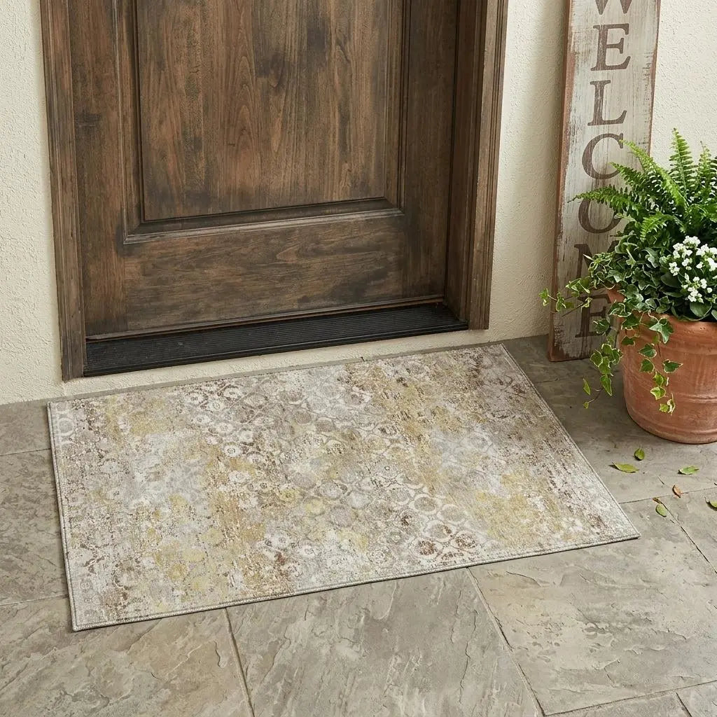 3' X 5' Ivory And Silver Floral Medallion Washable Indoor Outdoor Area Rug Homeroots Outdoor