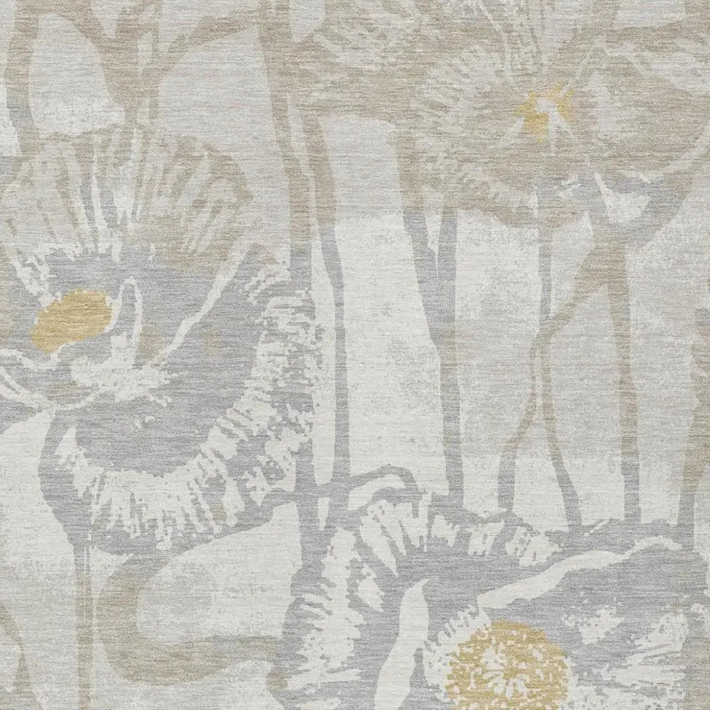 3' X 5' Ivory And Silver Floral Washable Indoor Outdoor Area Rug Homeroots Outdoor