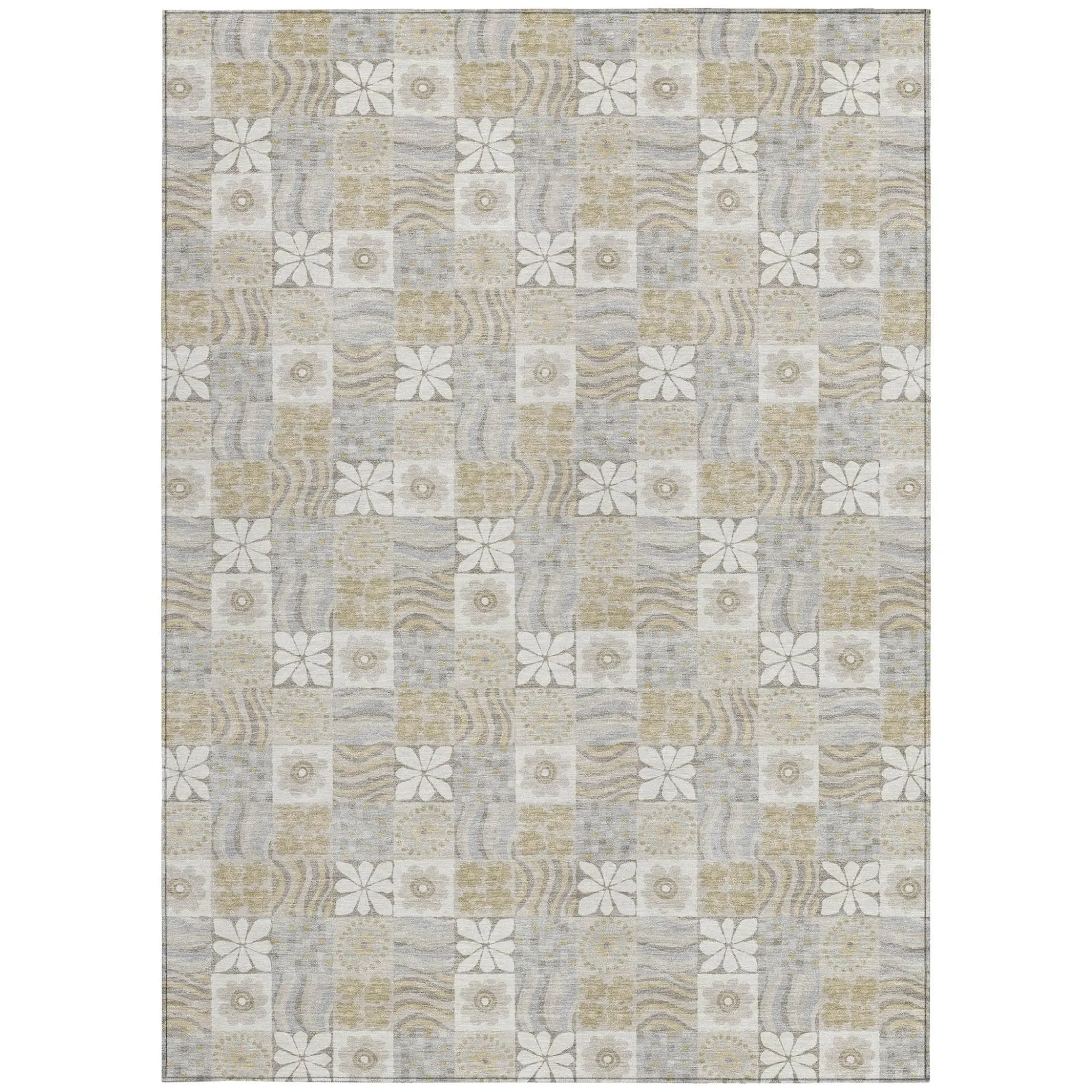 3' X 5' Ivory And Silver Floral Washable Indoor Outdoor Area Rug Homeroots Outdoor