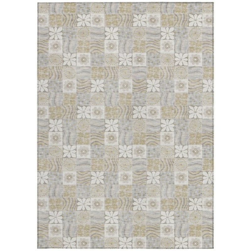 3' X 5' Ivory And Silver Floral Washable Indoor Outdoor Area Rug Homeroots Outdoor
