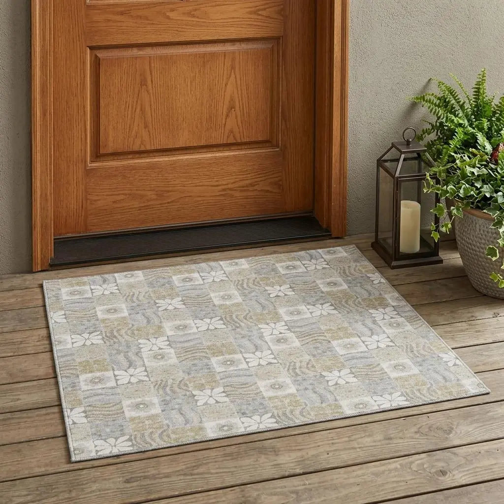 3' X 5' Ivory And Silver Floral Washable Indoor Outdoor Area Rug Homeroots Outdoor