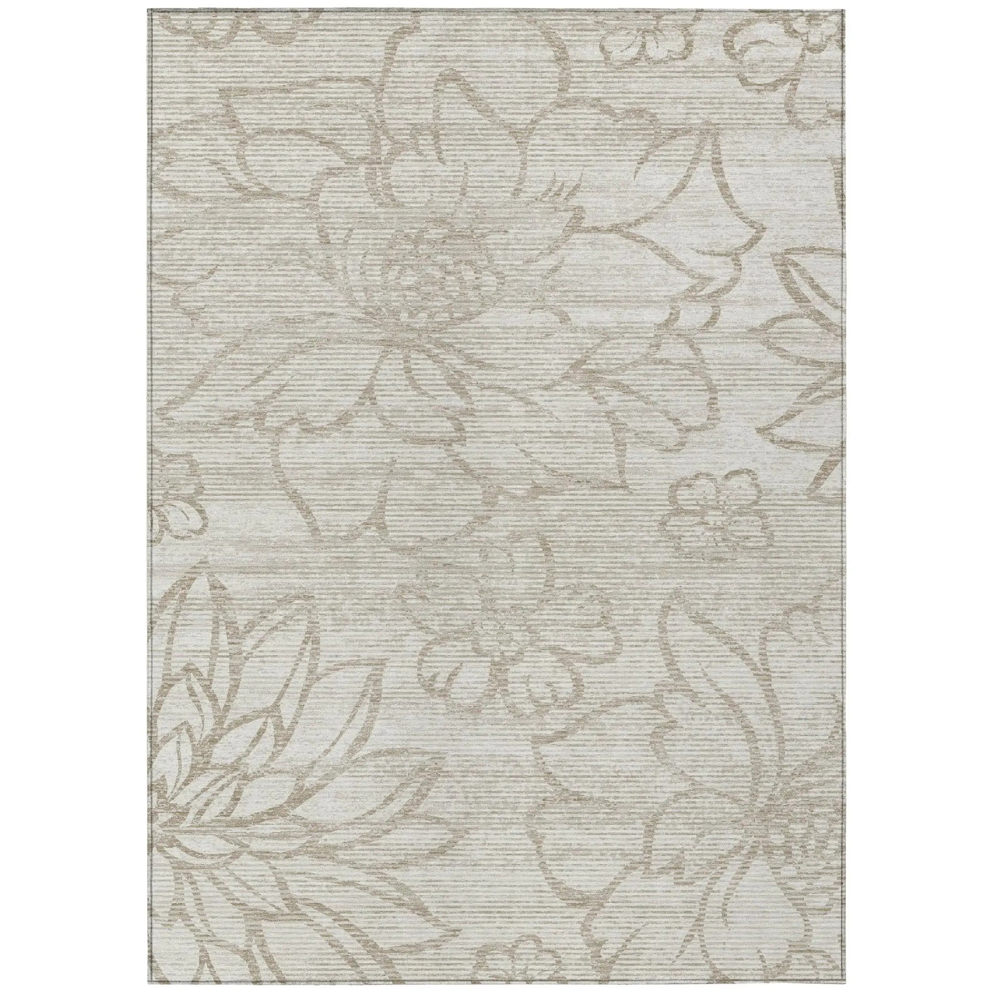 3' X 5' Ivory And Silver Floral Washable Indoor Outdoor Area Rug Homeroots Outdoor