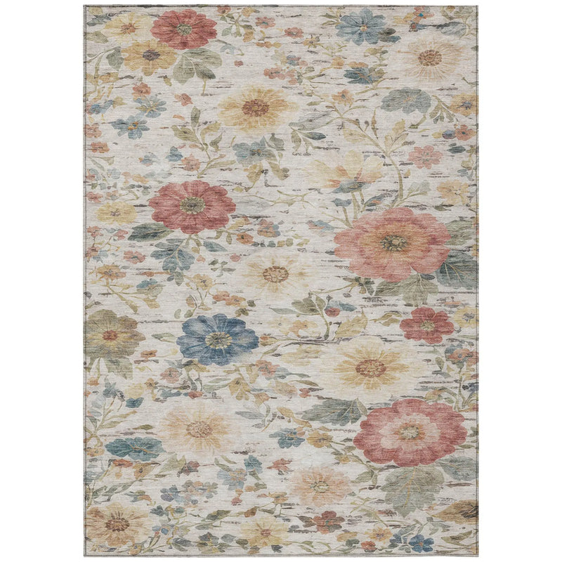 3' X 5' Ivory And Silver Floral Washable Indoor Outdoor Area Rug Homeroots Outdoor