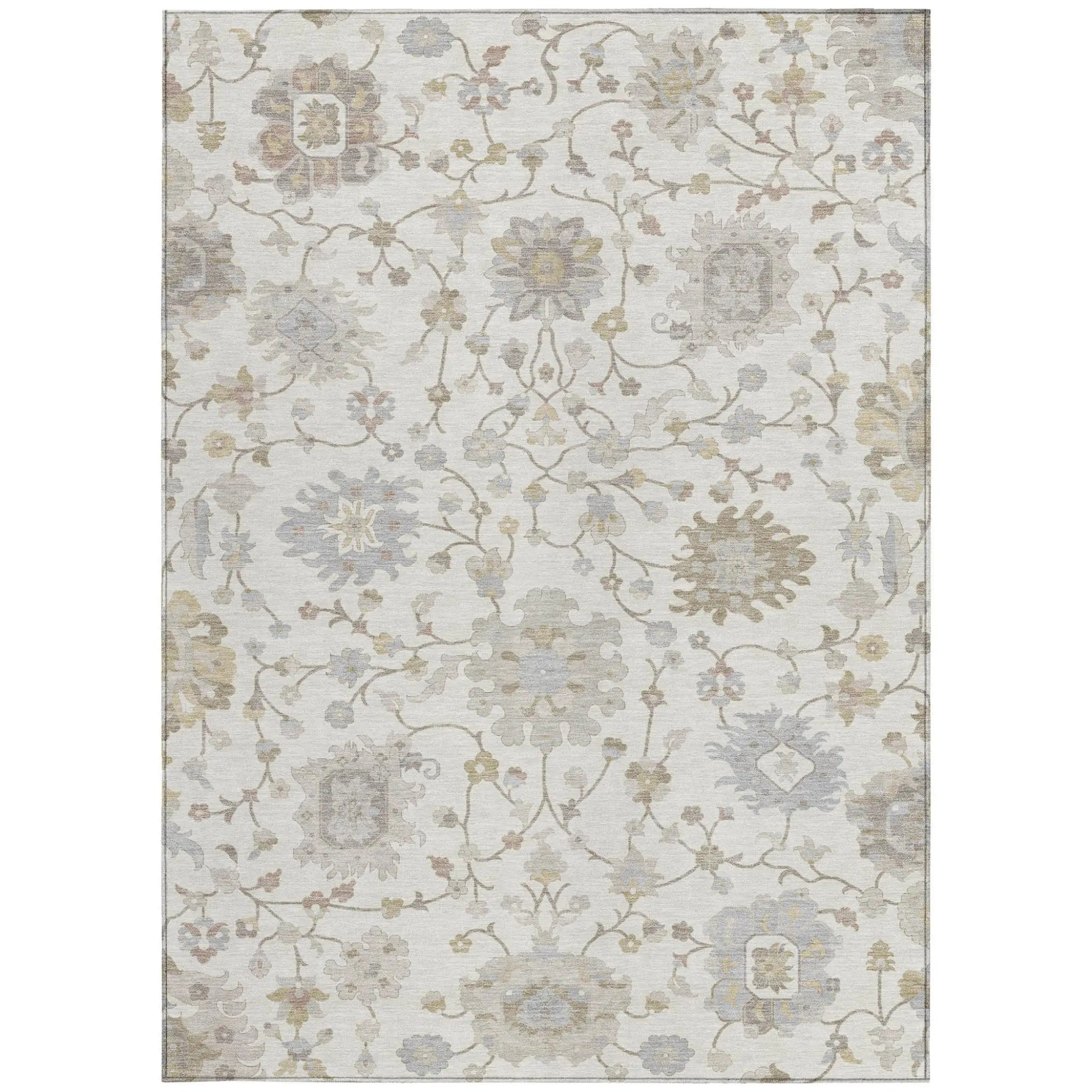 3' X 5' Ivory And Silver Floral Washable Indoor Outdoor Area Rug Homeroots Outdoor