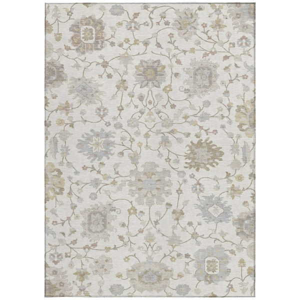 3' X 5' Ivory And Silver Floral Washable Indoor Outdoor Area Rug Homeroots Outdoor