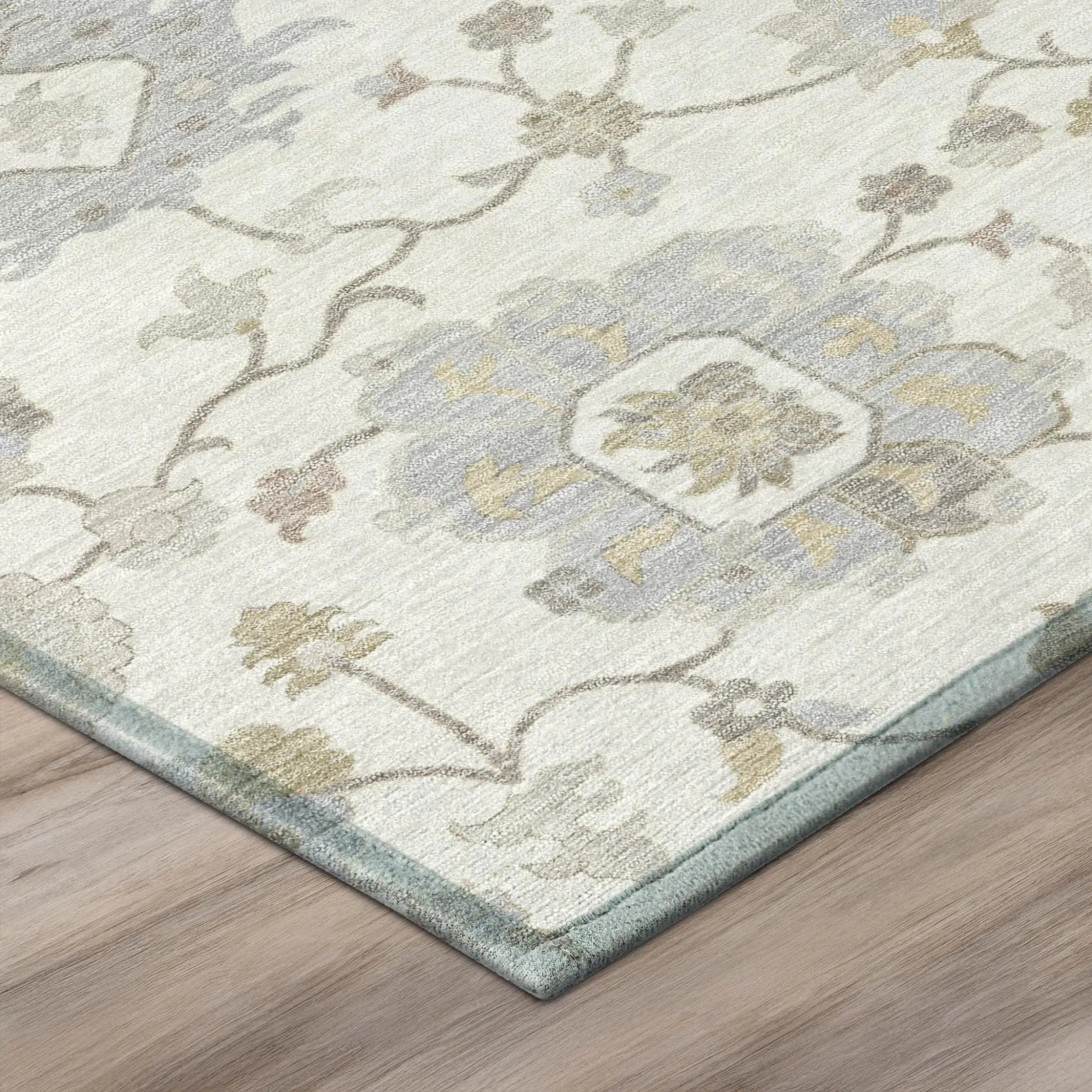 3' X 5' Ivory And Silver Floral Washable Indoor Outdoor Area Rug Homeroots Outdoor