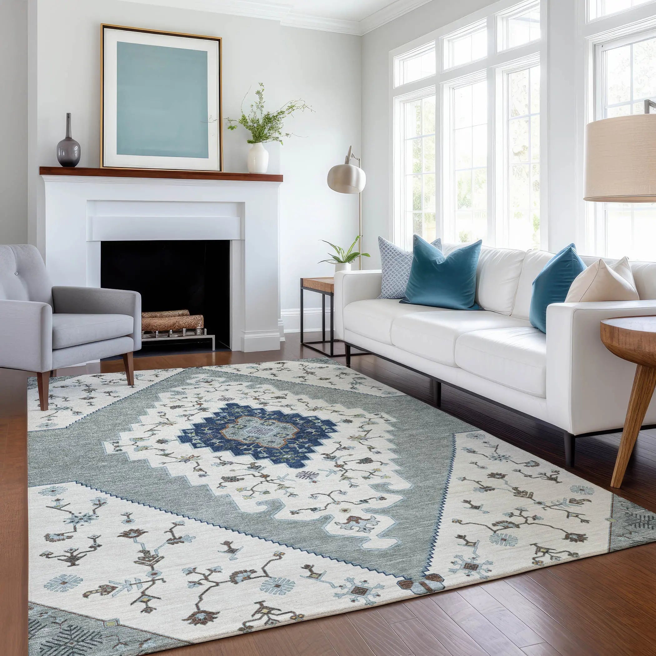 3' X 5' Ivory And Silver Geometric Washable Indoor Outdoor Area Rug Homeroots Outdoor