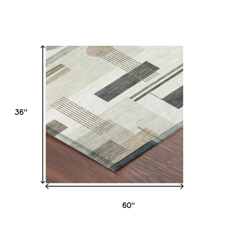 3' X 5' Ivory And Silver Geometric Washable Indoor Outdoor Area Rug Homeroots Outdoor