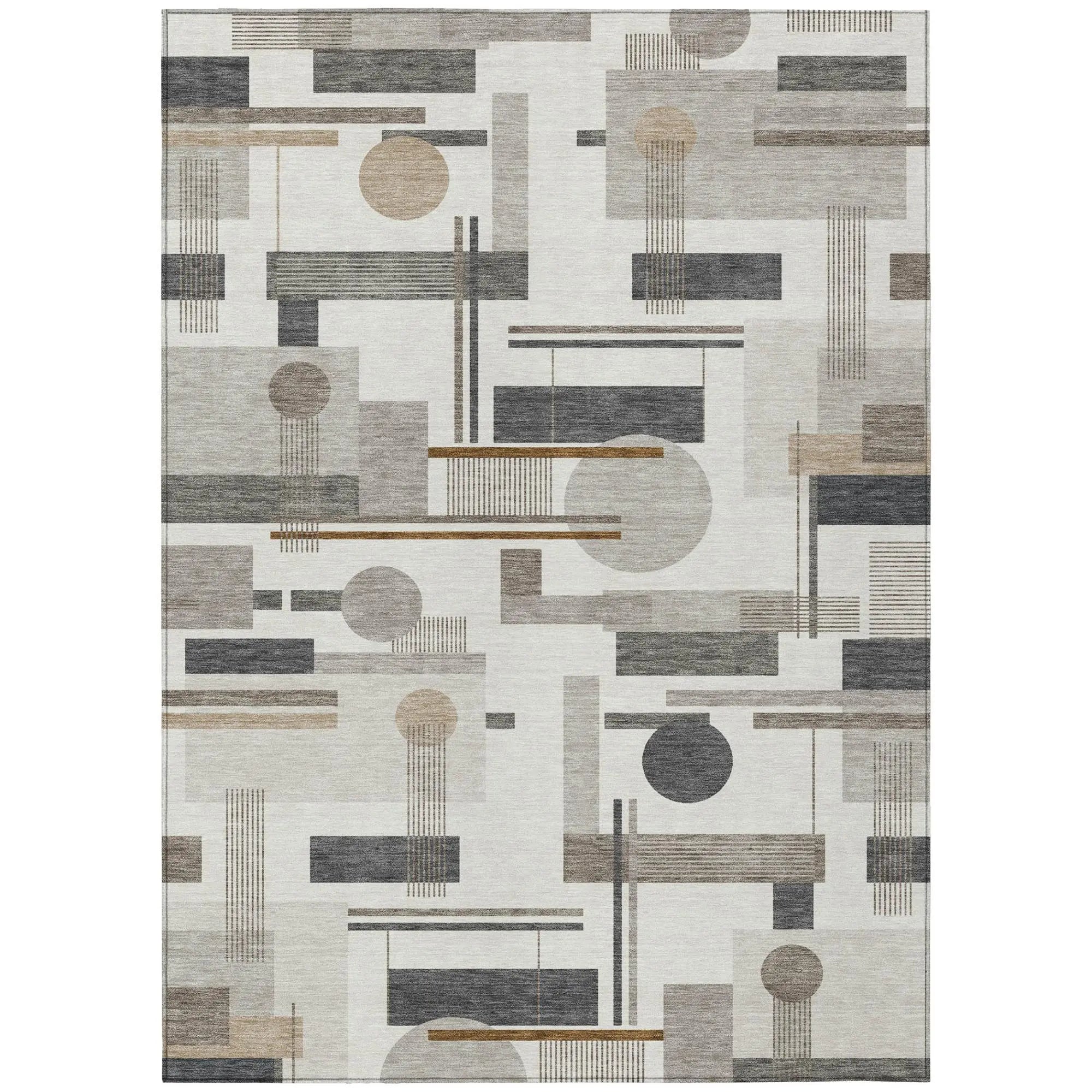 3' X 5' Ivory And Silver Geometric Washable Indoor Outdoor Area Rug Homeroots Outdoor