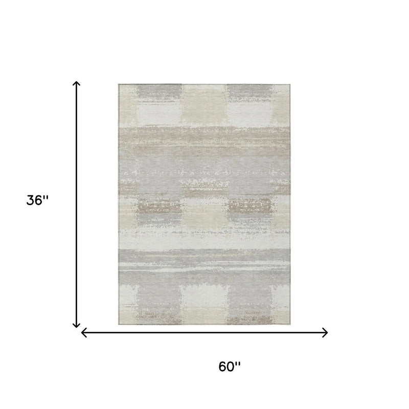 3' X 5' Ivory And Silver Geometric Washable Indoor Outdoor Area Rug Homeroots Outdoor