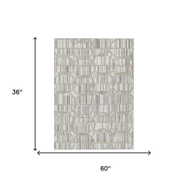 3' X 5' Ivory And Silver Geometric Washable Indoor Outdoor Area Rug Homeroots Outdoor