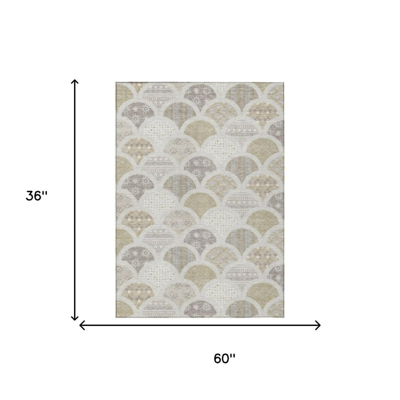 3' X 5' Ivory And Silver Geometric Washable Indoor Outdoor Area Rug Homeroots Outdoor