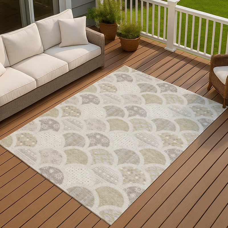 3' X 5' Ivory And Silver Geometric Washable Indoor Outdoor Area Rug Homeroots Outdoor