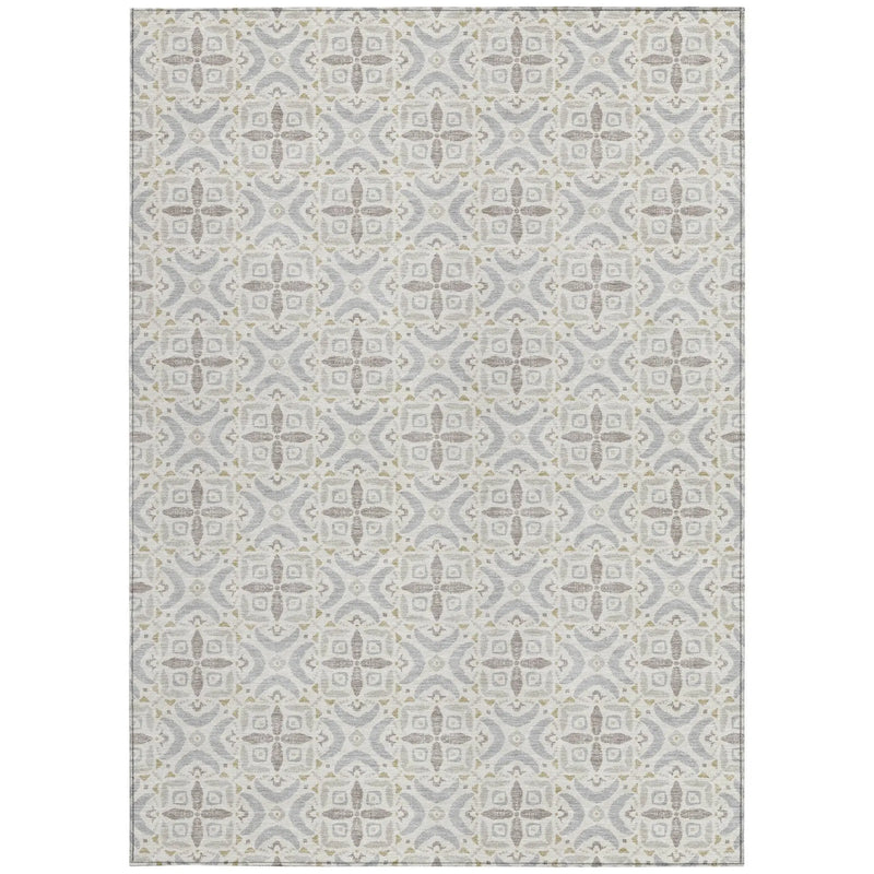 3' X 5' Ivory And Silver Geometric Washable Indoor Outdoor Area Rug Homeroots Outdoor