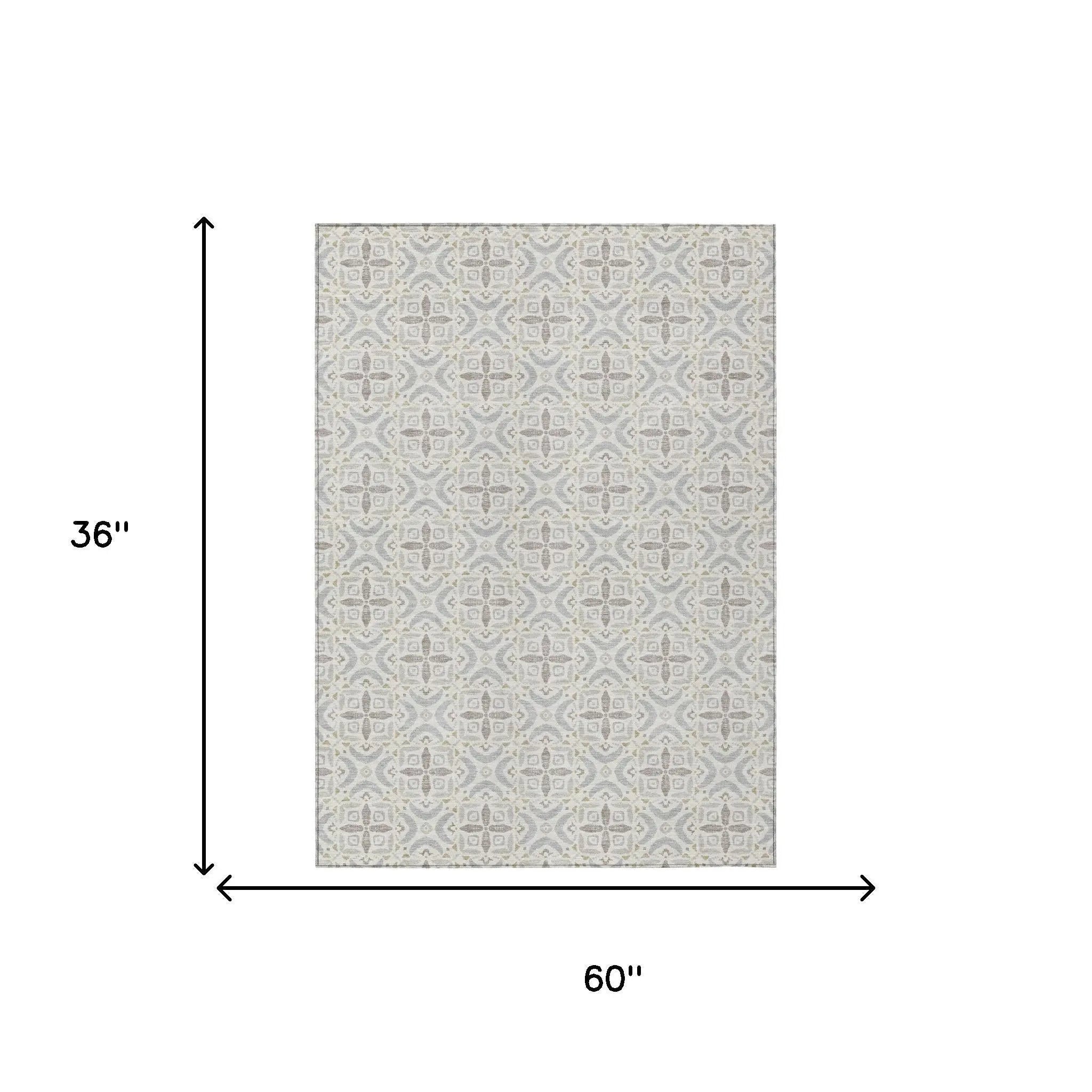 3' X 5' Ivory And Silver Geometric Washable Indoor Outdoor Area Rug Homeroots Outdoor