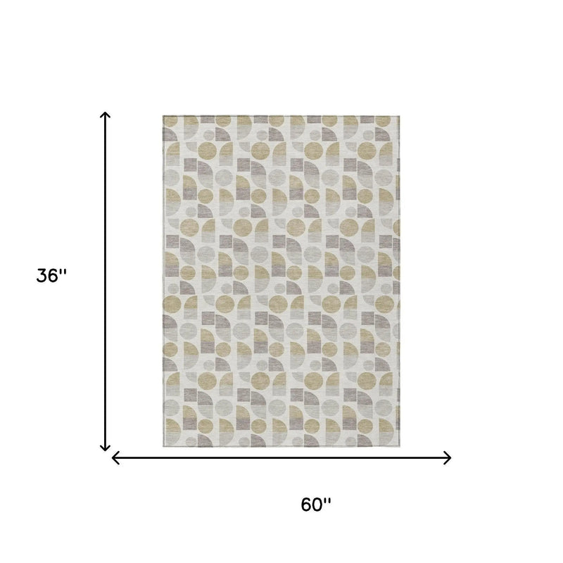 3' X 5' Ivory And Silver Geometric Washable Indoor Outdoor Area Rug Homeroots Outdoor