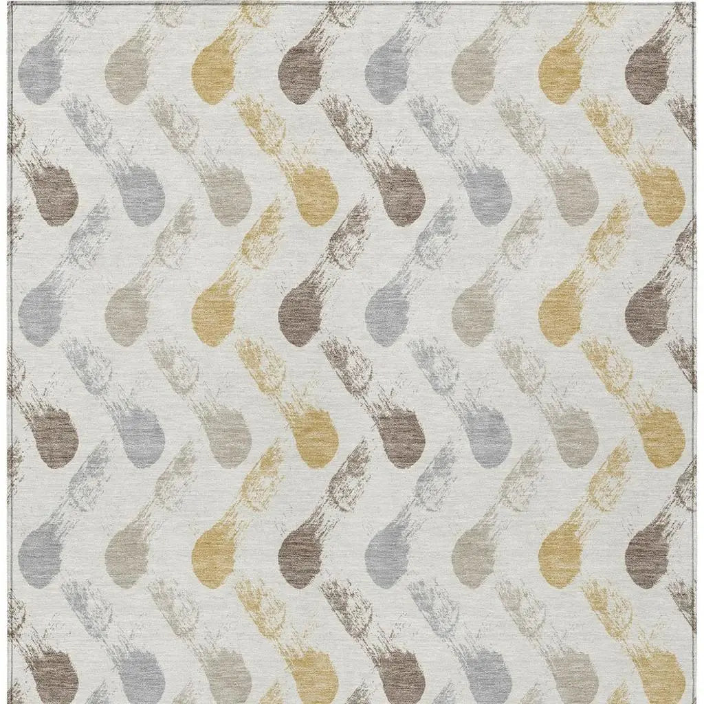 3' X 5' Ivory And Silver Geometric Washable Indoor Outdoor Area Rug Homeroots Outdoor