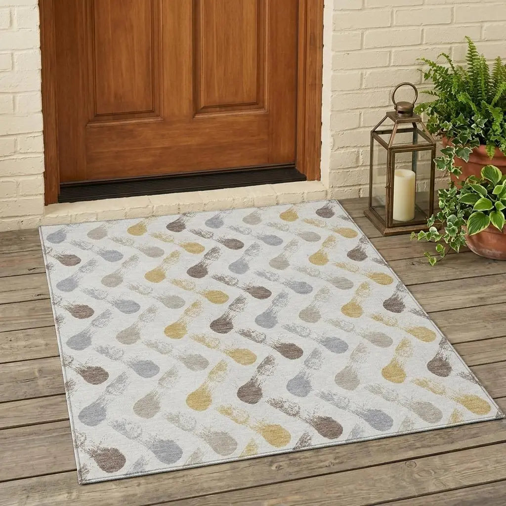 3' X 5' Ivory And Silver Geometric Washable Indoor Outdoor Area Rug Homeroots Outdoor