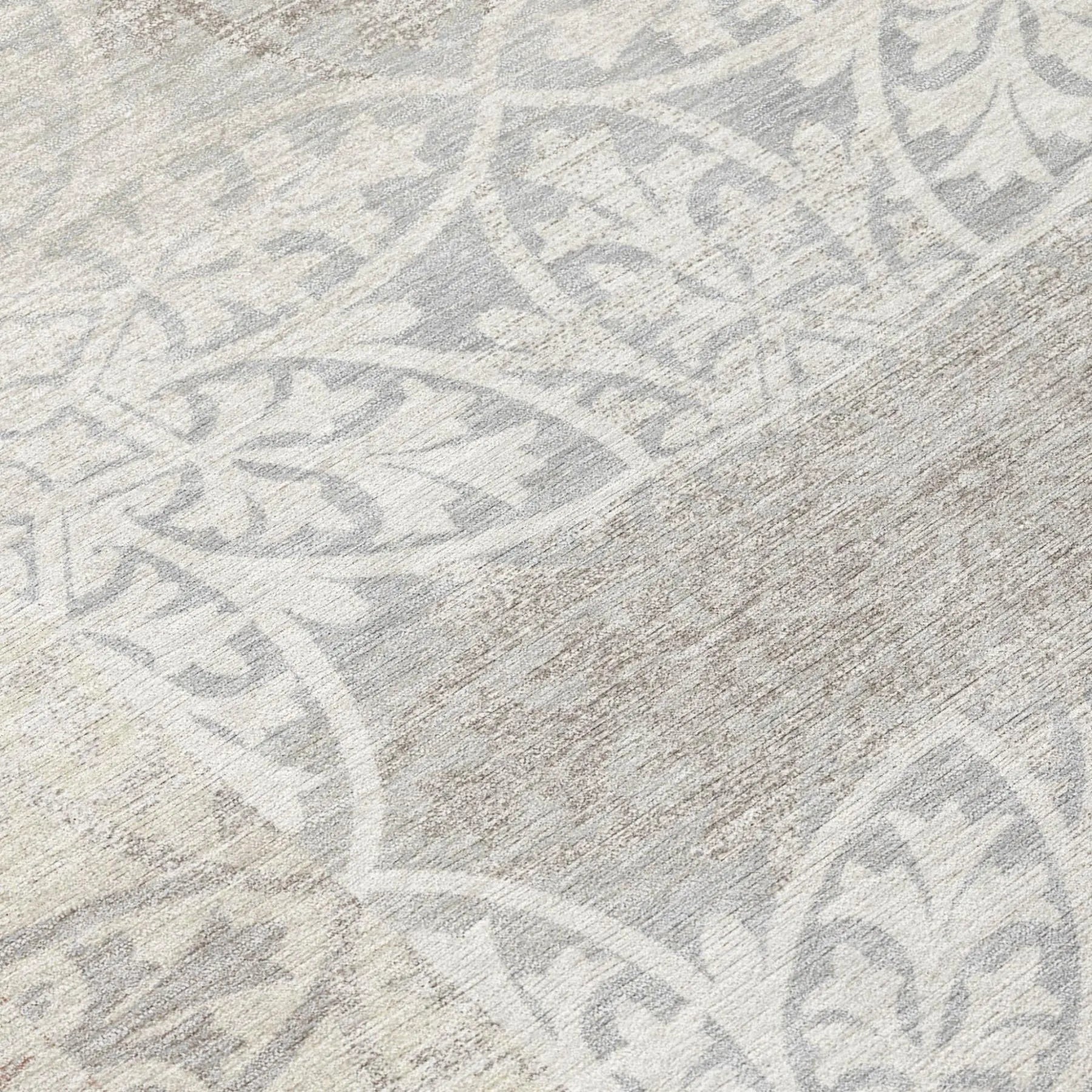 3' X 5' Ivory And Silver Oriental Washable Indoor Outdoor Area Rug Homeroots Outdoor