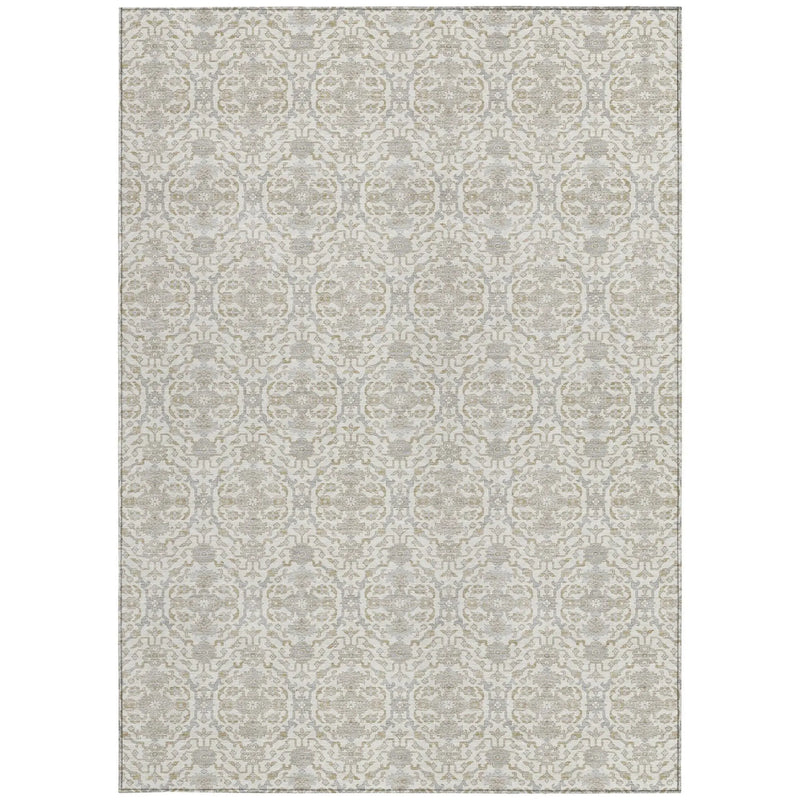 3' X 5' Ivory And Silver Oriental Washable Indoor Outdoor Area Rug Homeroots Outdoor