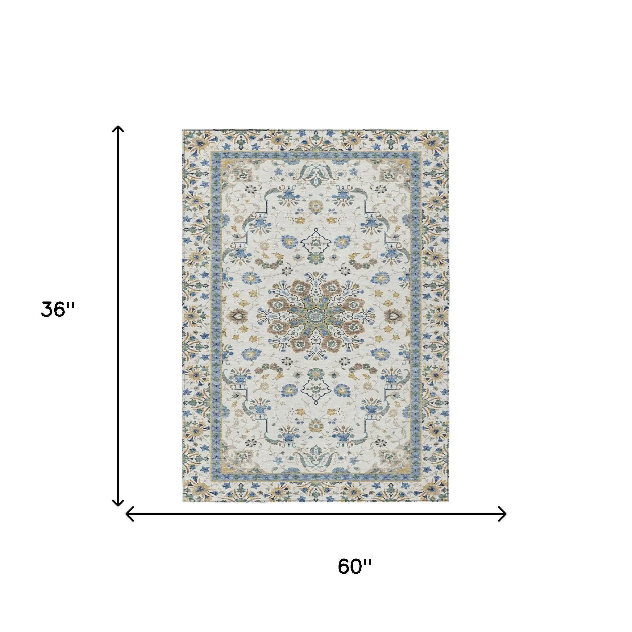 3' X 5' Ivory And Silver Oriental Washable Indoor Outdoor Area Rug Homeroots Outdoor