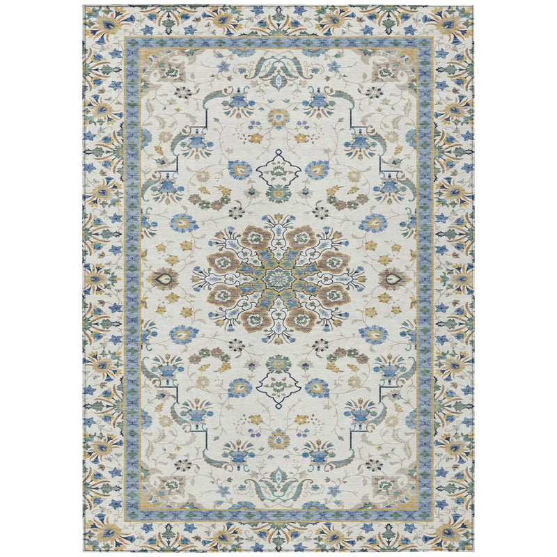 3' X 5' Ivory And Silver Oriental Washable Indoor Outdoor Area Rug Homeroots Outdoor