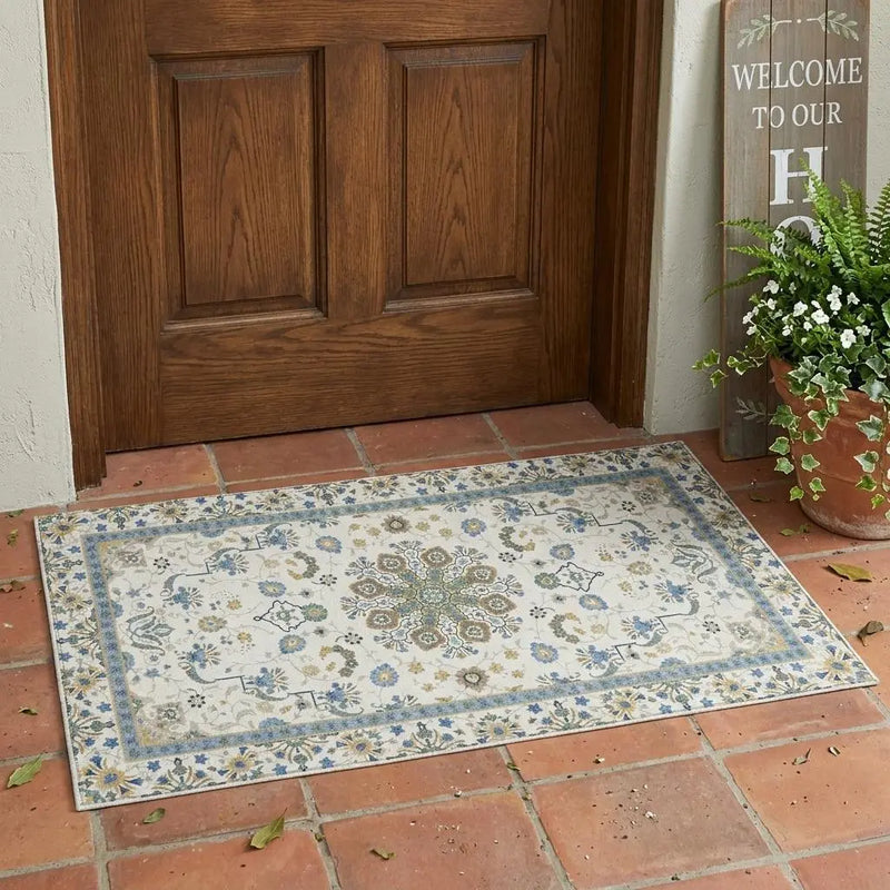 3' X 5' Ivory And Silver Oriental Washable Indoor Outdoor Area Rug Homeroots Outdoor