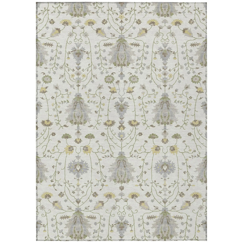 3' X 5' Ivory And Silver Oriental Washable Indoor Outdoor Area Rug Homeroots Outdoor