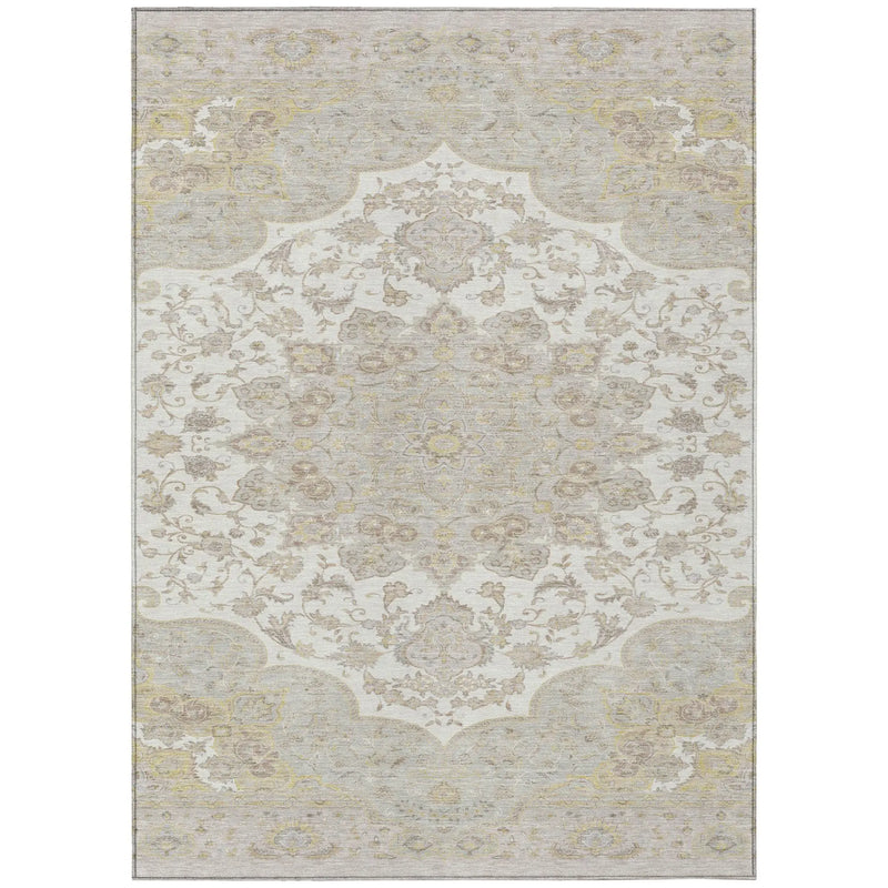 3' X 5' Ivory And Silver Oriental Washable Indoor Outdoor Area Rug Homeroots Outdoor