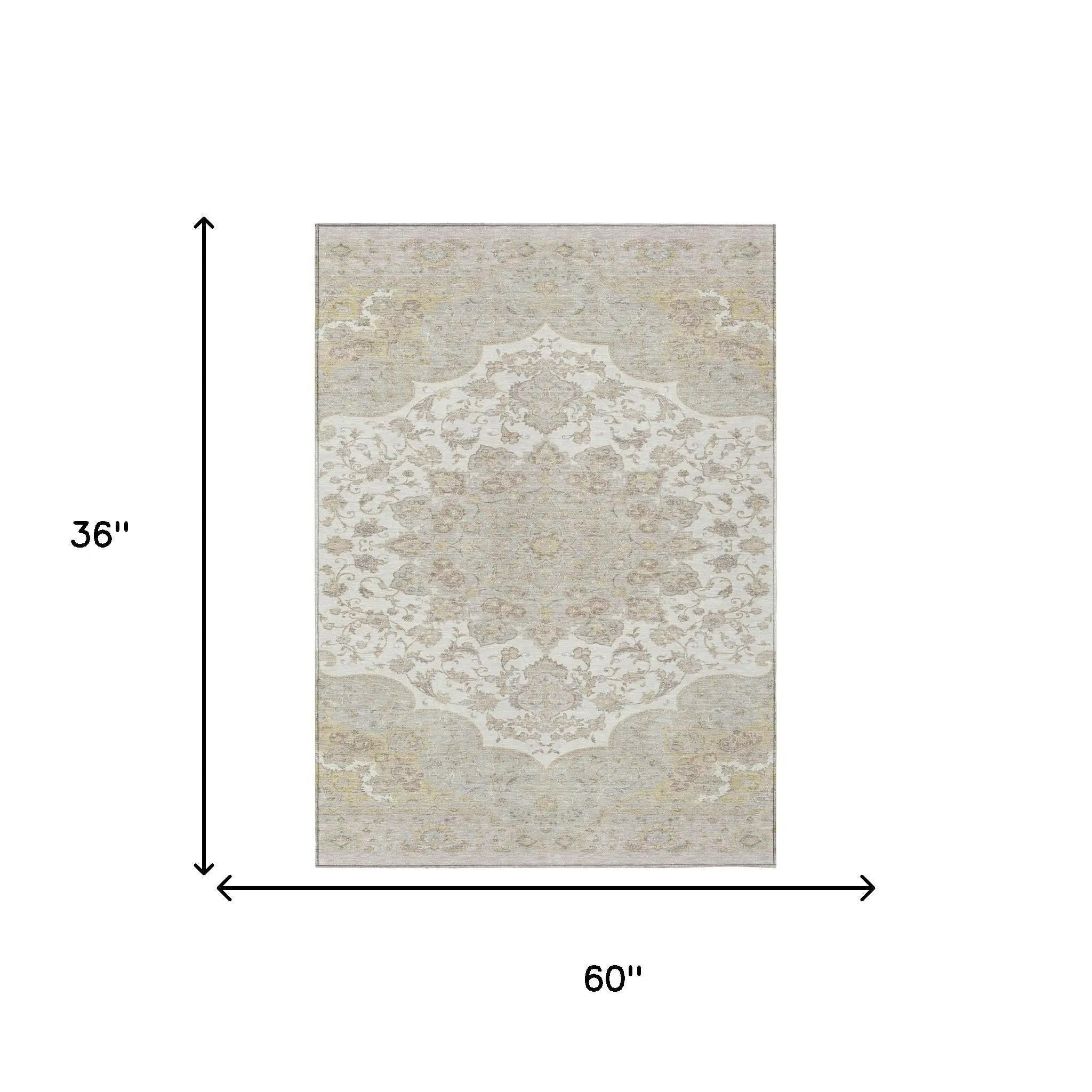 3' X 5' Ivory And Silver Oriental Washable Indoor Outdoor Area Rug Homeroots Outdoor