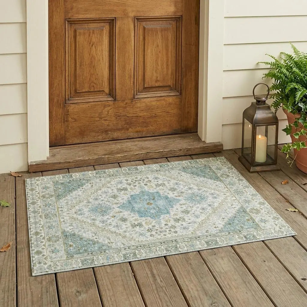 3' X 5' Ivory And Silver Oriental Washable Indoor Outdoor Area Rug Homeroots Outdoor