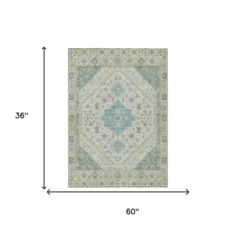 3' X 5' Ivory And Silver Oriental Washable Indoor Outdoor Area Rug Homeroots Outdoor