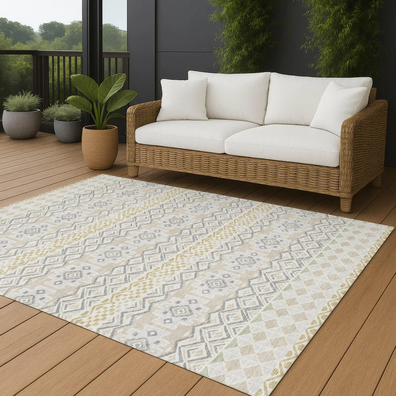 3' X 5' Ivory And Silver Striped Washable Indoor Outdoor Area Rug Homeroots Outdoor