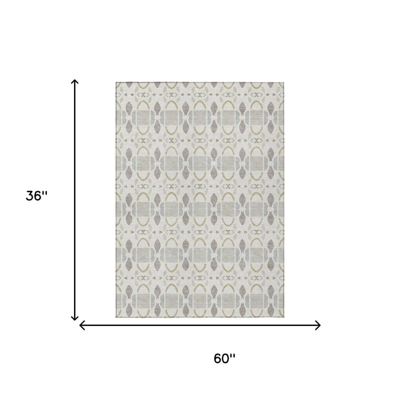 3' X 5' Ivory And Silver Striped Washable Indoor Outdoor Area Rug Homeroots Outdoor