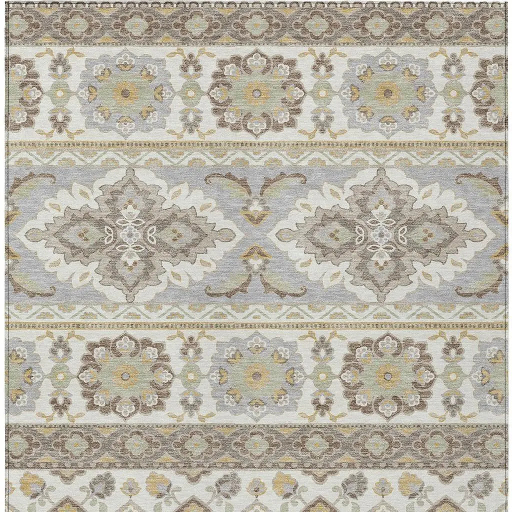 3' X 5' Ivory And Silver Tribal Washable Indoor Outdoor Area Rug Homeroots Outdoor