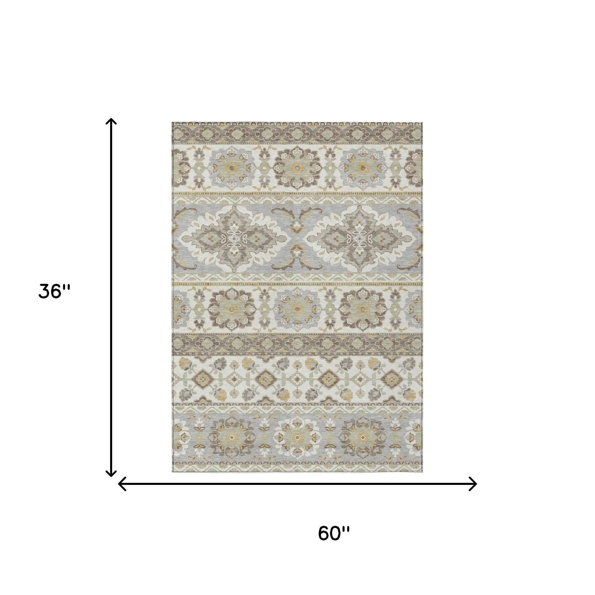 3' X 5' Ivory And Silver Tribal Washable Indoor Outdoor Area Rug Homeroots Outdoor