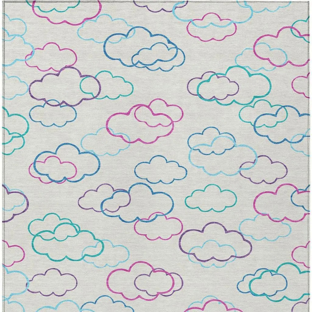 3' X 5' Ivory And Sky Blue Abstract Washable Indoor Outdoor Area Rug Homeroots Outdoor