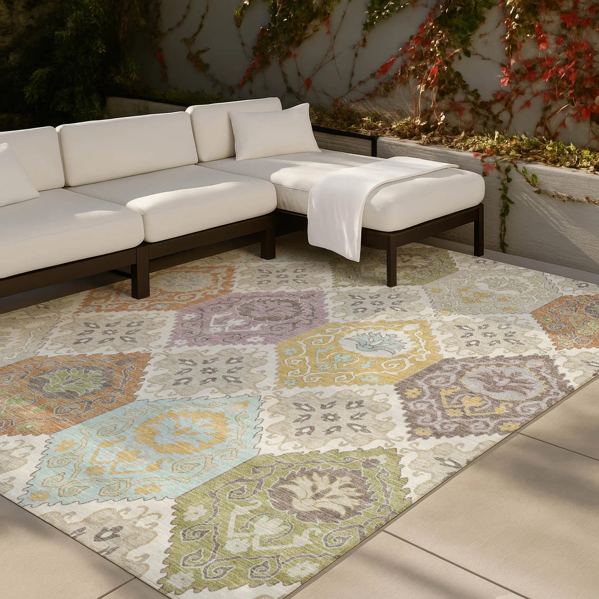 3' X 5' Ivory And Sky Blue Geometric Washable Indoor Outdoor Area Rug Homeroots Outdoor