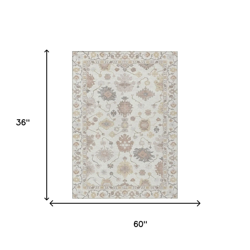 3' X 5' Ivory And Sky Blue Oriental Washable Indoor Outdoor Area Rug Homeroots Outdoor