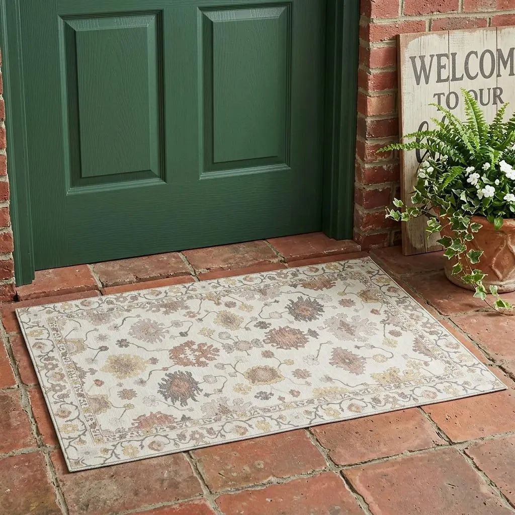 3' X 5' Ivory And Sky Blue Oriental Washable Indoor Outdoor Area Rug Homeroots Outdoor
