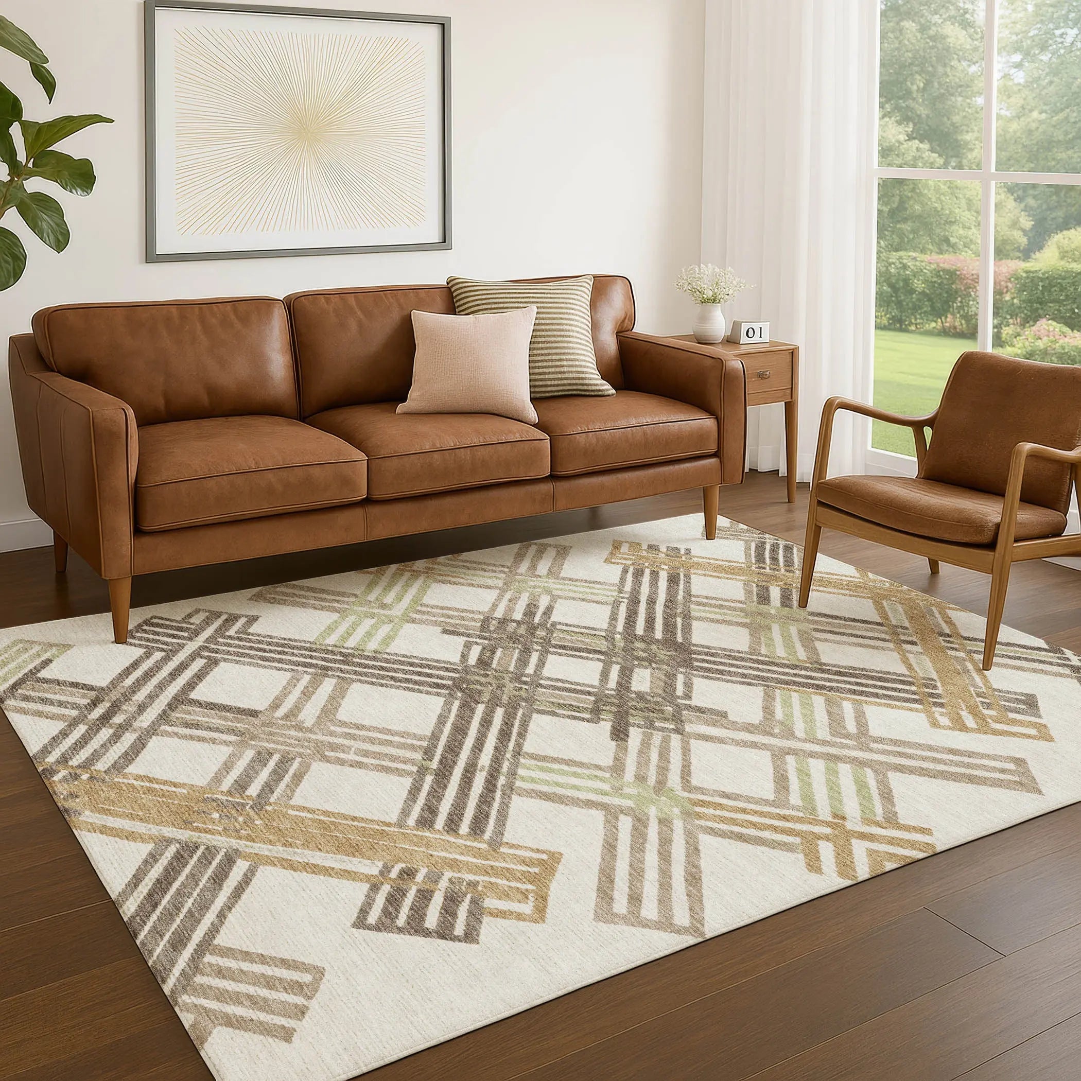 3' X 5' Ivory And Taupe Geometric Washable Indoor Outdoor Area Rug Homeroots Outdoor