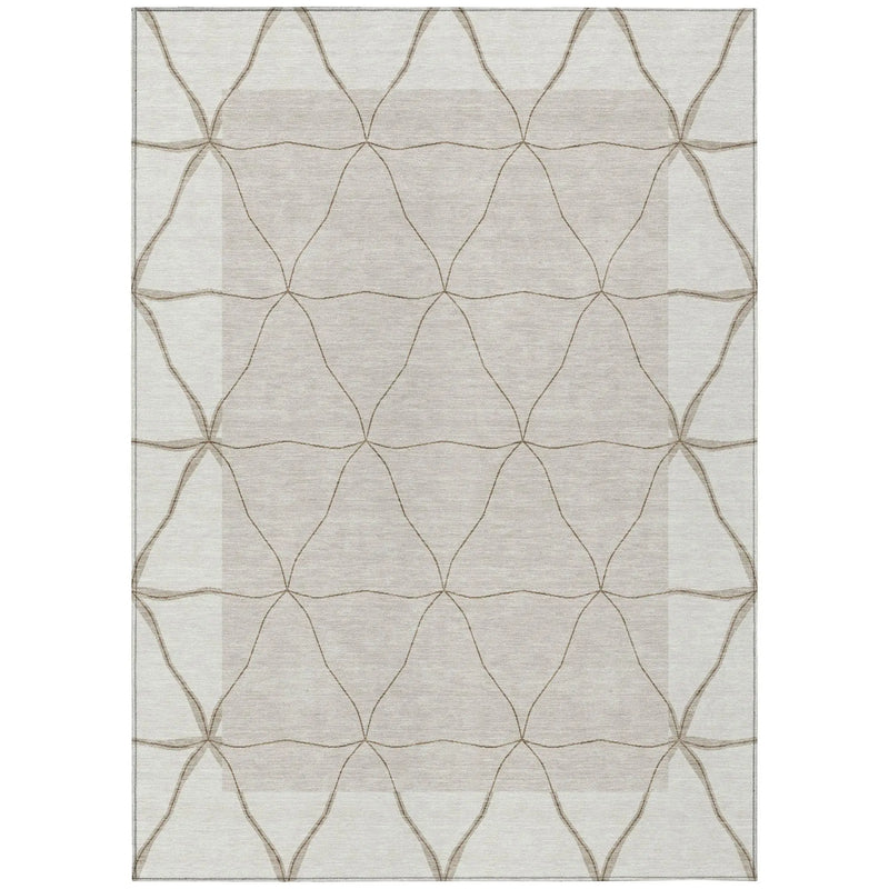 3' X 5' Ivory And Taupe Geometric Washable Indoor Outdoor Area Rug Homeroots Outdoor