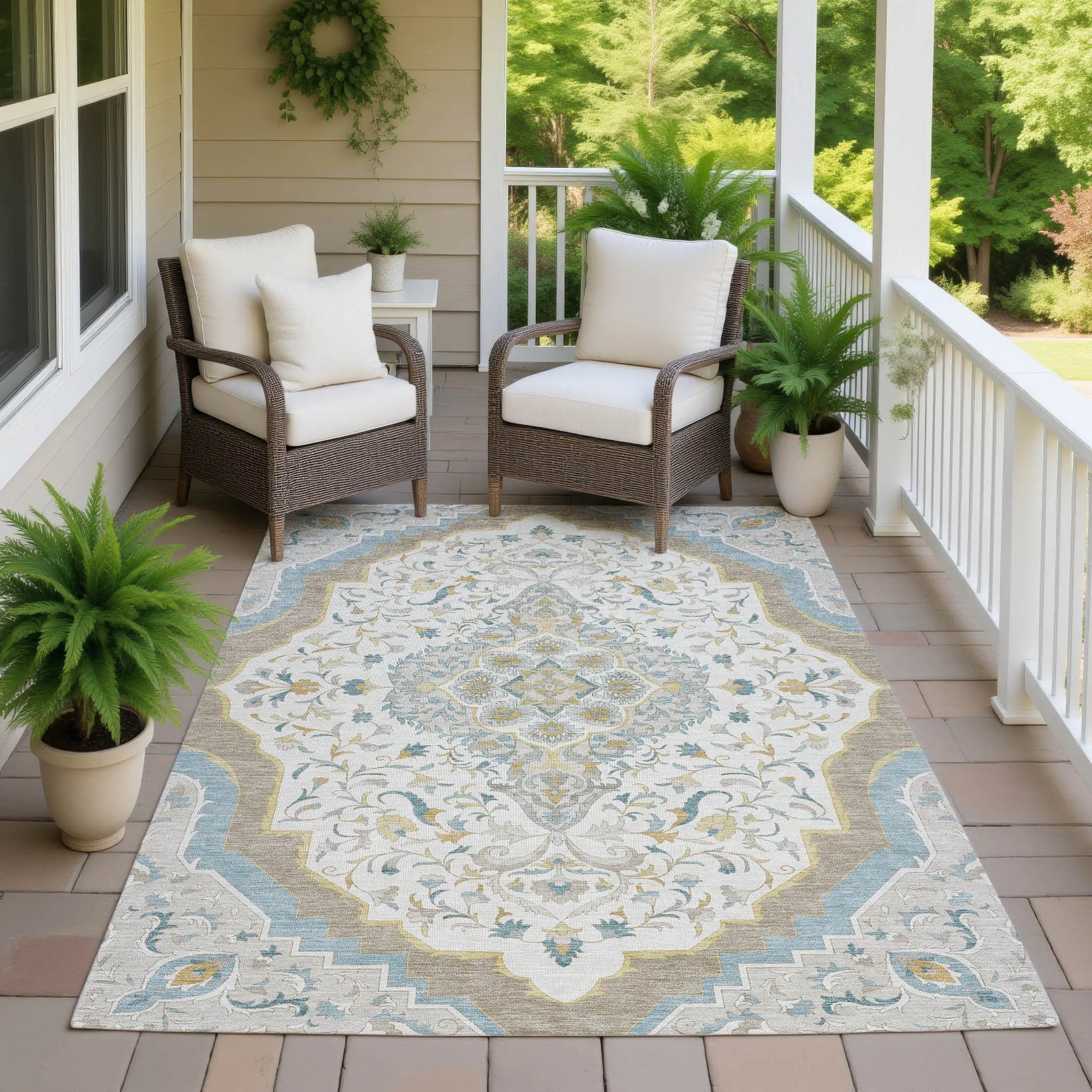 3' X 5' Ivory And Taupe Medallion Washable Indoor Outdoor Area Rug Homeroots Outdoor