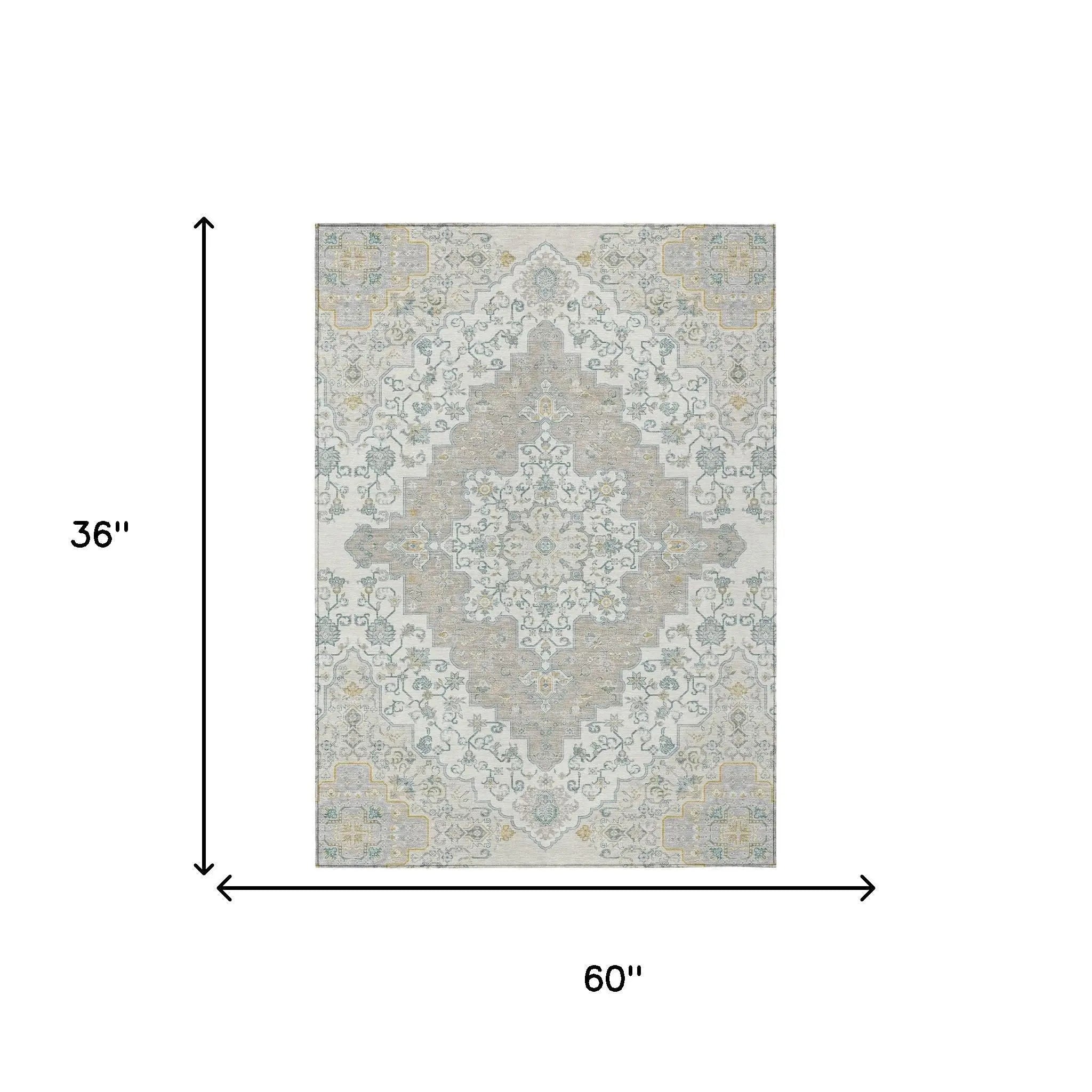 3' X 5' Ivory And Taupe Medallion Washable Indoor Outdoor Area Rug Homeroots Outdoor