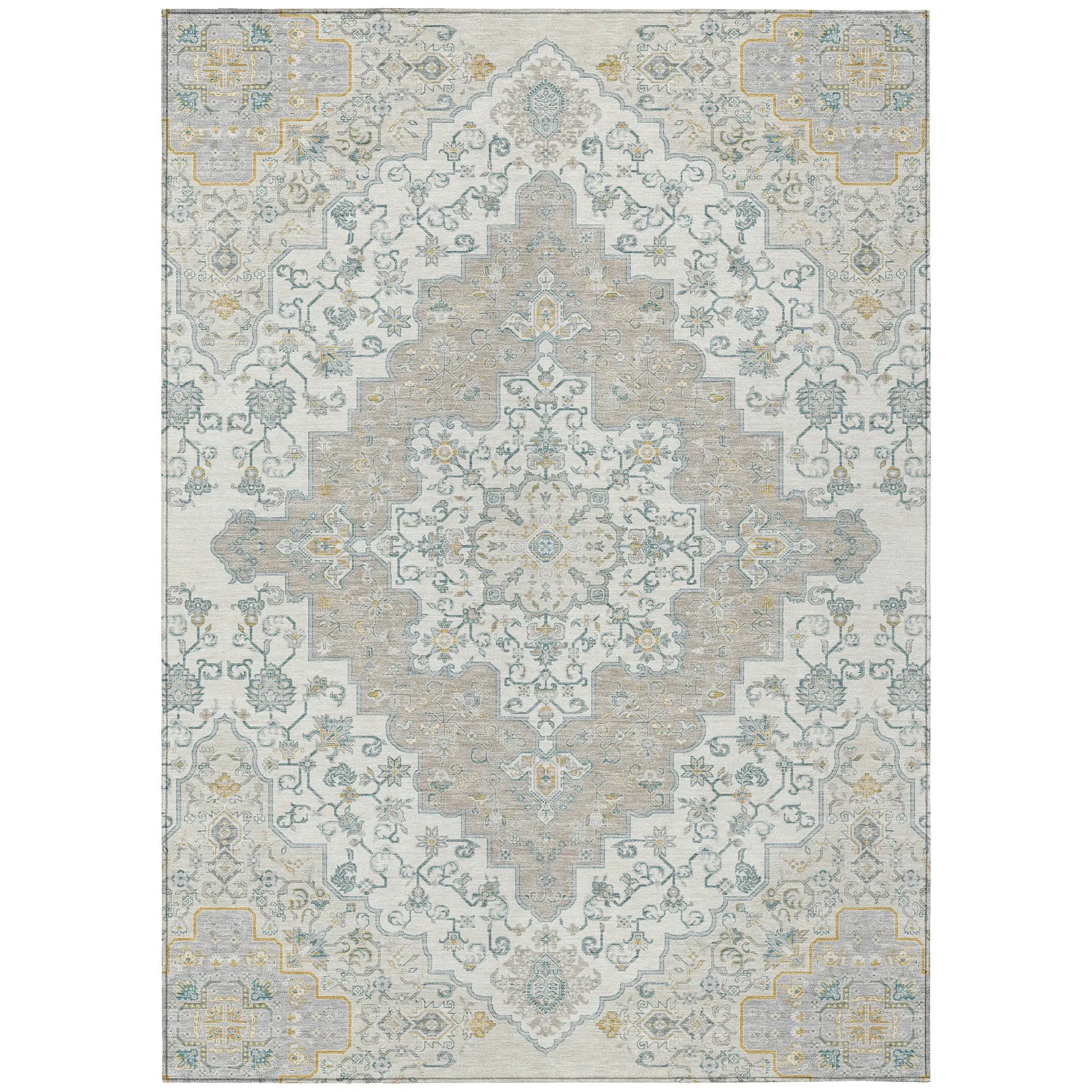 3' X 5' Ivory And Taupe Medallion Washable Indoor Outdoor Area Rug Homeroots Outdoor