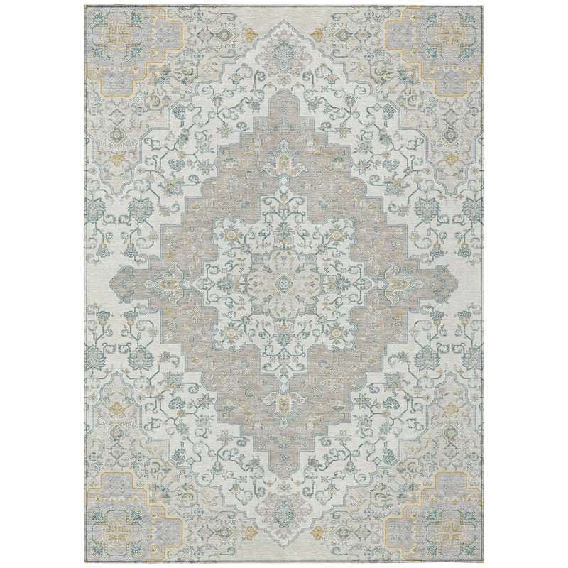3' X 5' Ivory And Taupe Medallion Washable Indoor Outdoor Area Rug Homeroots Outdoor