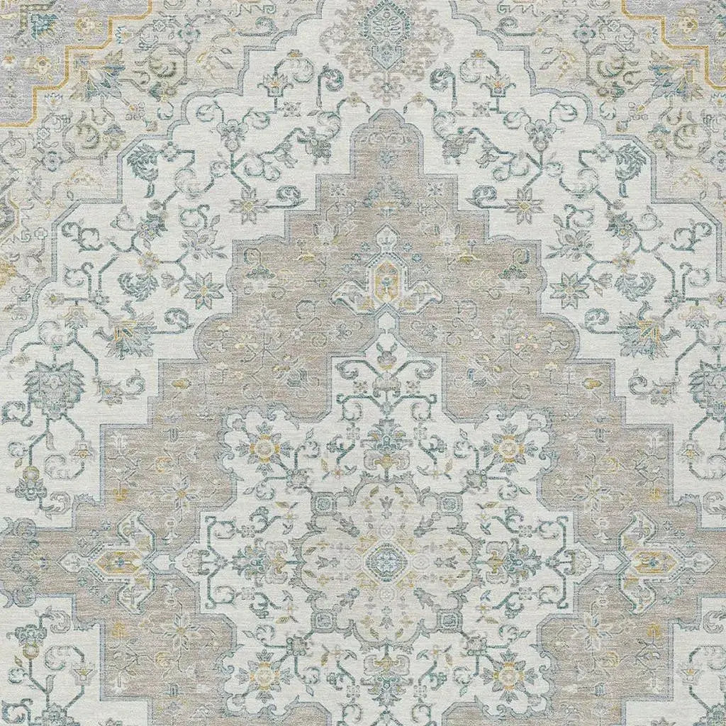 3' X 5' Ivory And Taupe Medallion Washable Indoor Outdoor Area Rug Homeroots Outdoor