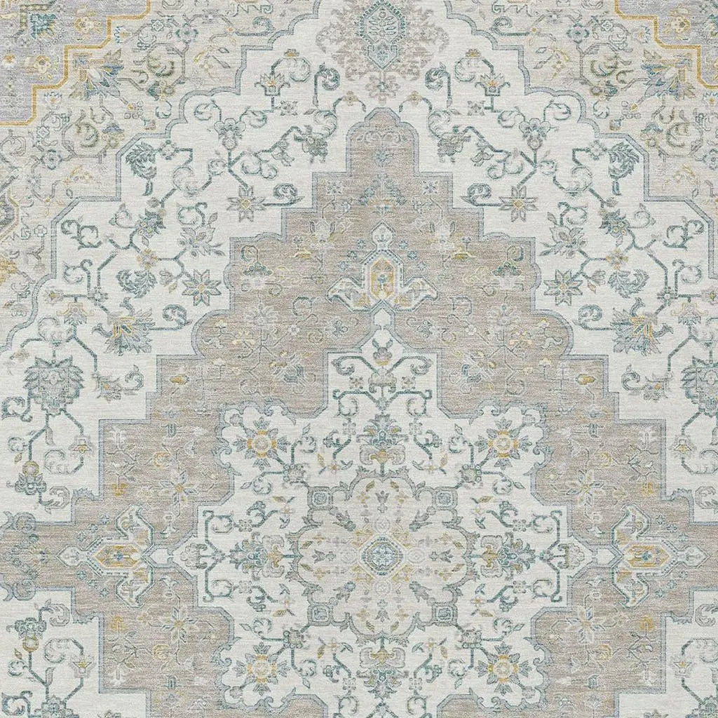 3' X 5' Ivory And Taupe Medallion Washable Indoor Outdoor Area Rug Homeroots Outdoor